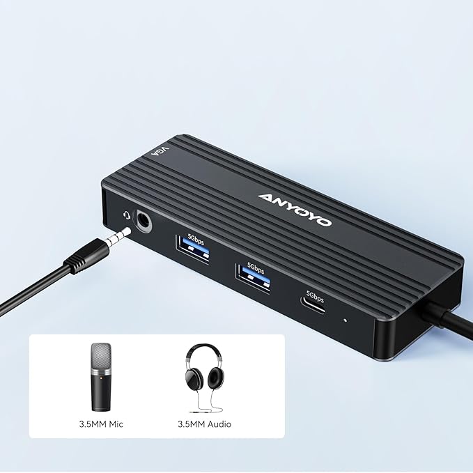 ANYOYO USB C Docking Station Dual HDMI Monitor Adapter 8-in-1 USB C HUB 3 Monitors Adapter with 4K HDMI +VGA +PD100W+Audio Laptop Docking Station for Dell/Lenovo/HP/Samsung/ASUS (Black)