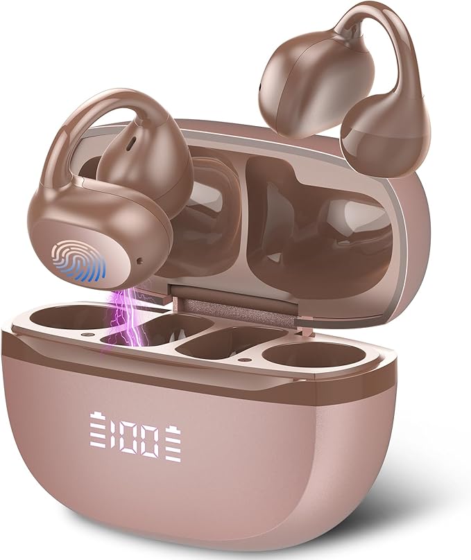 Open Ear Earbuds,Wireless Earbuds Bluetooth 5.4 Ergonomic Clip-On Ear buds, Bone Conduction Over The Ear Headphones 48H Playtime, Perfect Running Headphones for Sports IPX7 Waterproof Touch Controls