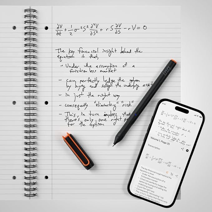 inq Smart Writing Set – Converts Handwriting to Text – Real Ink on Real Paper - AI Note Taking, Voice Recording and Transcription, For iPhone and Android - Smart Pen & Notebook (Letter Size)