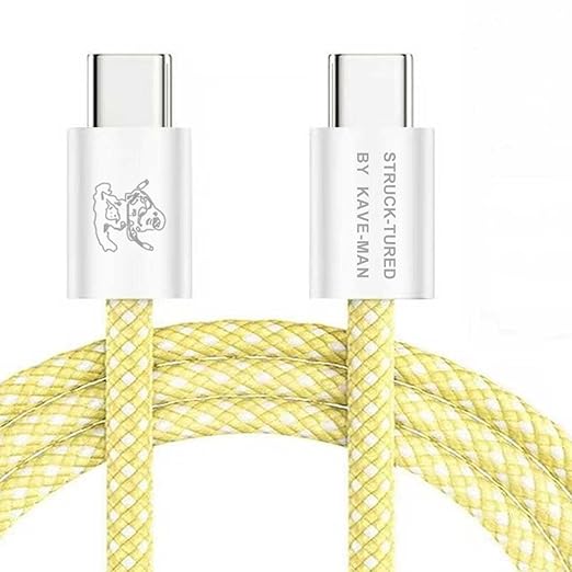 Pebble 60W USB-C to USB-C Cable – 6.6ft Yellow | Fast Charging, Durable Nylon Braided, Universal USB-C Compatibility (ABS Shell)