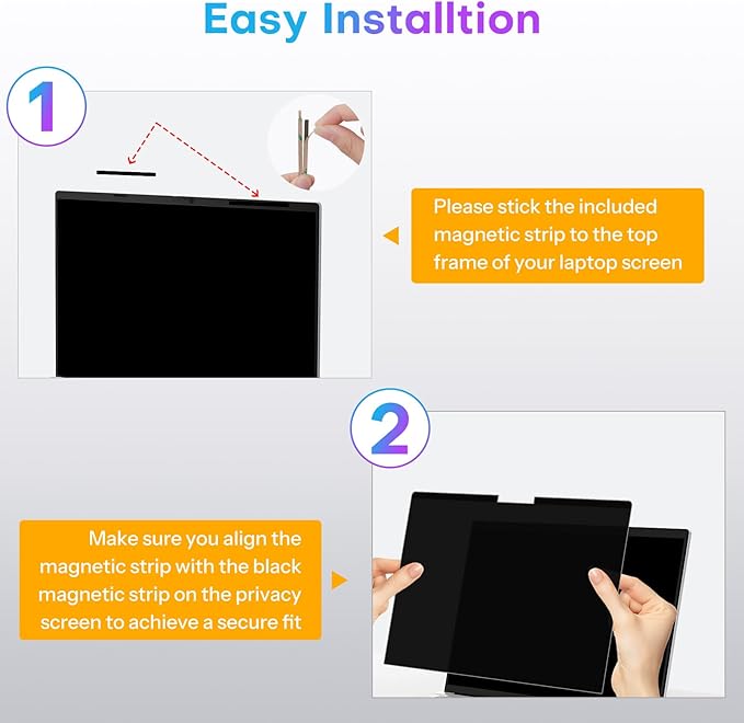 OMOTON Magnetic Laptop Privacy Screen 13.3 Inch 16:10, Anti-Spy Filter, Matte Anti Glare Blue Light Protector, Easy Install & Remove