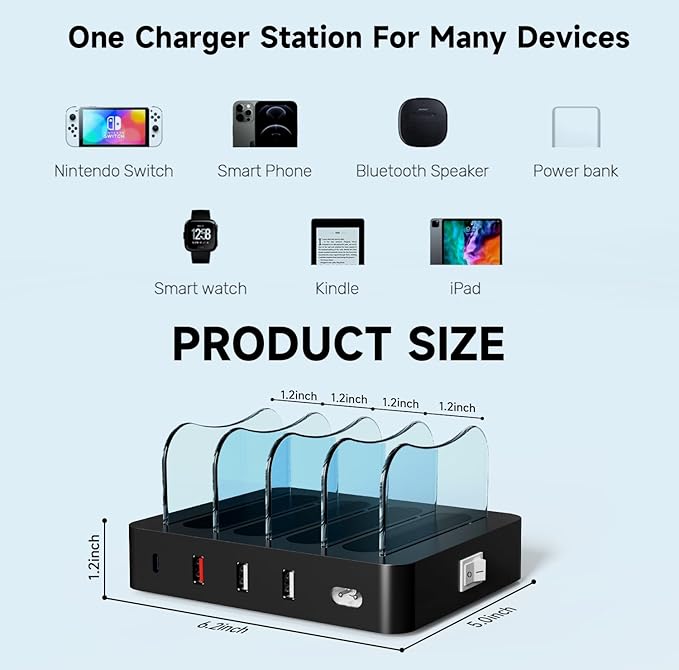 USB Charging Station - Charging Dock - 4-Port - Fast Charging Station for Multiple Devices - Docking Station - Smart Charging Station Dock - Multi Charging Station for Cell Phones Tablets