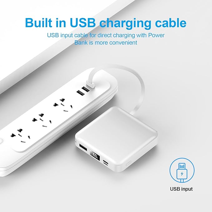 Portable Charger with Built-in Cable,12000mAh 22.5W Fast Charging Small Power Bank,USB C Input/Output with Smart LED Display,External Battery Pack for iPhone,Tablet,Samsung