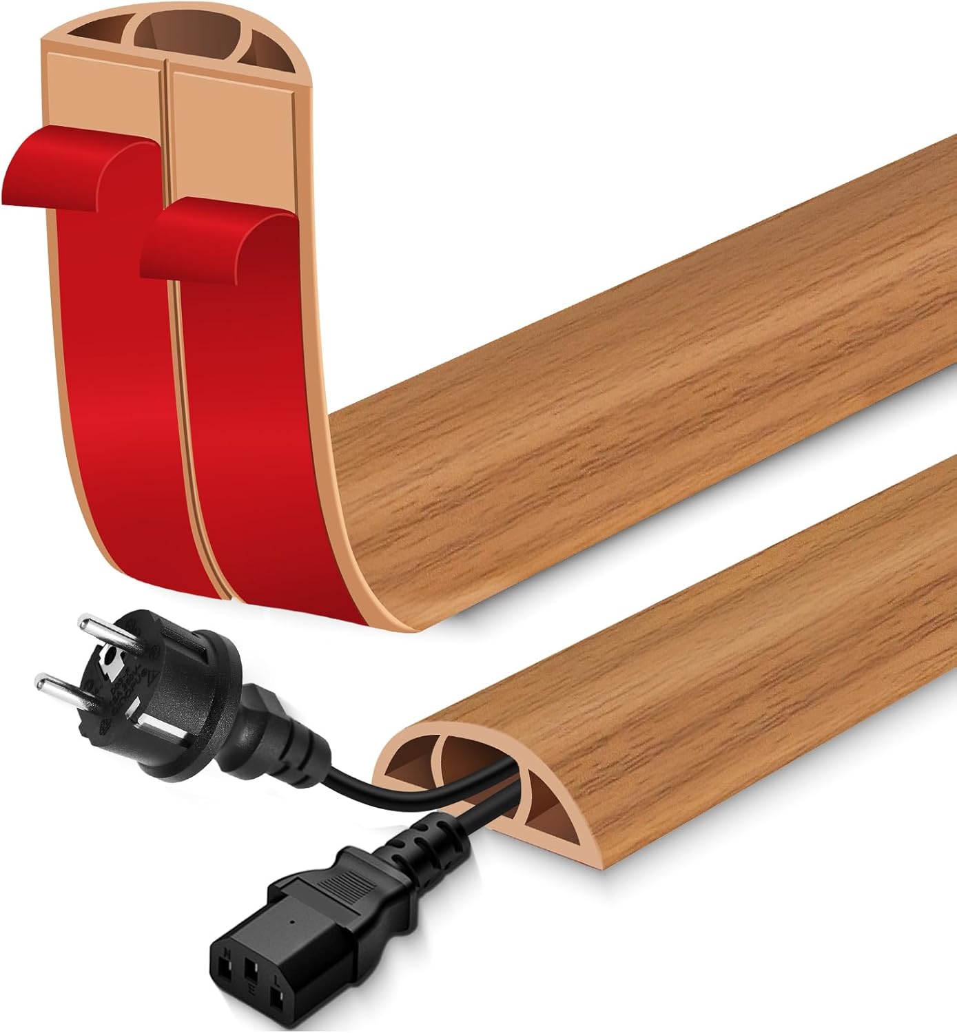 Floor Cord Cover for Wires on Floor Self Adhesive Cord Hider Floor Cable Management Wire Covers for Cords Protector Prevent Cable Trips Cord Cavity W 0.47" x H 0.27", Brown Wood, 20Ft