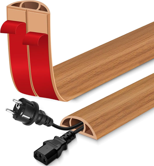 Floor Cord Cover for Wires on Floor Self Adhesive Cord Hider Floor Cable Management Wire Covers for Cords Protector Prevent Cable Trips Cord Cavity W 0.51" x H 0.31", Brown Wood, 10Ft