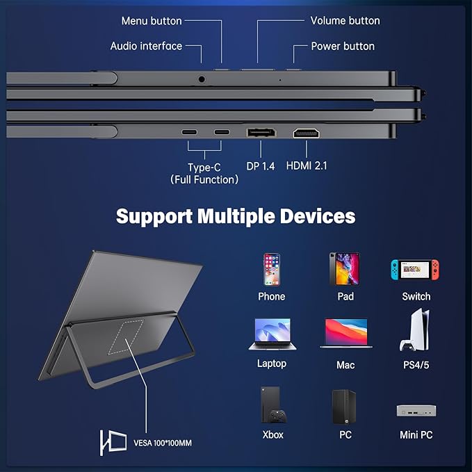 InnoView 27 Inch Monitor Dual Mode 4K UHD 120Hz/FHD 288Hz Portable Monitor for Laptop, USB-C, HDMI Computer Display HDR IPS Gaming Monitor, Kickstand, Speakers, for PC, MAC, Phone, PS4, Xbox, Switch