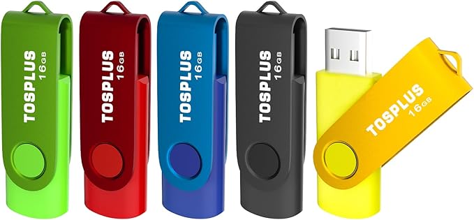 5 Pack 16GB USB Flash Drives USB 2.0 Thumb Drives Memory Stick Data Storage Jump Drive Swivel Design (Black/Green/Blue/Red/Gold)