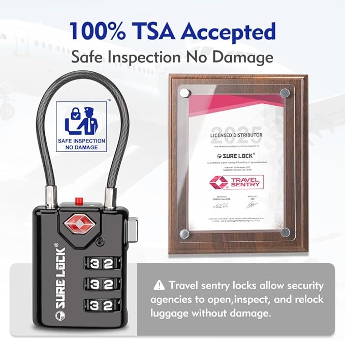 SURE LOCK TSA Compatible Travel Luggage Locks, Inspection Indicator, Easy Read Dials - 2 pack