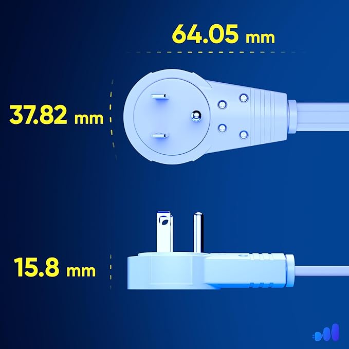 Maximm Cable 12 Ft 360° Rotating Flat Plug Extension Cord, 16/3 AWG Multi 3 Outlet 3-Prong Grounded Wire- White - UL Certified