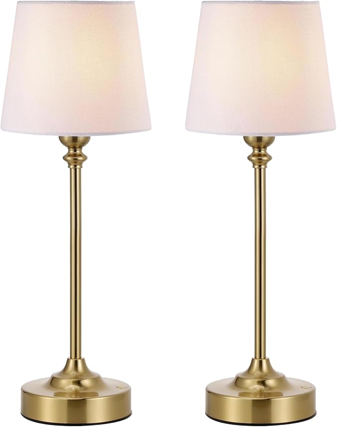 Kakanuo Cordless Table Lamps Rechargeable Set - 2 Pack Gold 4000mAH Battery Operated Lamps for Decor, 3000K Stepless Dimming Touch Wireless Lamp for Bedroom, Dining Table, Living Room, White Shade