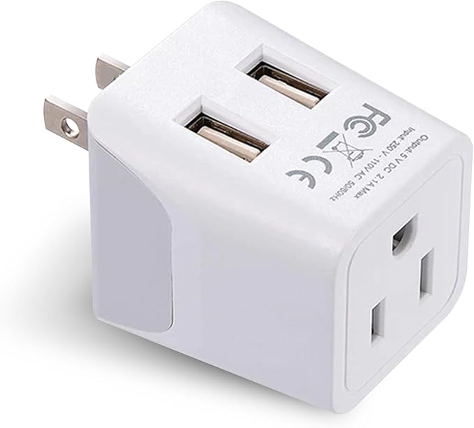 Ceptics Japan, Philippines Travel Adapter Plug with Dual USB - Usa Input - Type A - Ultra Compact (CTU-6) - Perfect for Cell Phones, Laptops, Camera Chargers