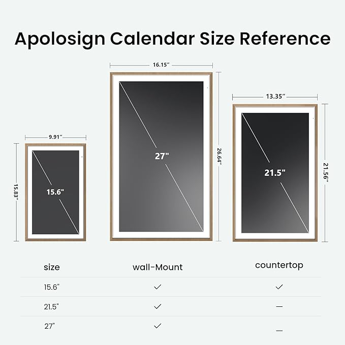 ApoloSign 21.5-inch Digital Calendar: Dual Mode Calendar with Google Play & Multi-calendar Sync, Electronic Planner & Chore Chart, Smart Touchscreen, Interactive Display for Family Schedules (Teak, 21.5")