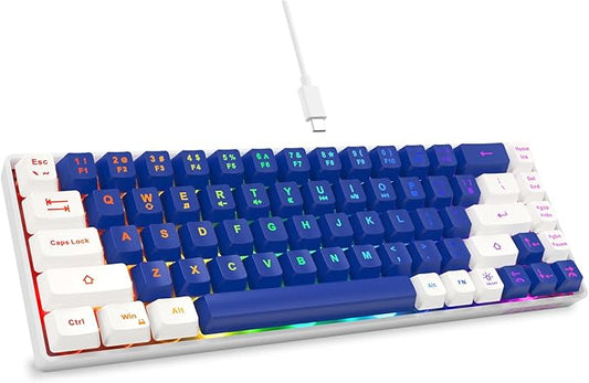 65% Gaming Keyboard, LED Backlit Mini Wired Keyboard, Ultra-Compact Anti-Ghosting No-Conflict 68 Keys Membrane Gaming Wired Keyboard for PC Laptop Windows Gamer(Blue-White)