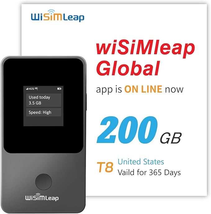 Global Travel Mobile Hotspot Device 4G Pocket Router No Roaming fee Built-in SIM Card No Need Physical Card No Contract 150 Countries Travel Portable WiFi Hotspot 200GB for US