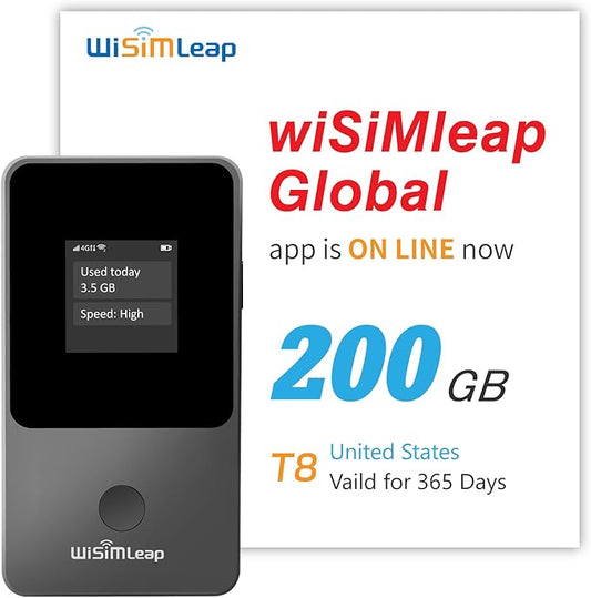Global Travel Mobile Hotspot Device 4G Pocket Router No Roaming fee Built-in SIM Card No Need Physical Card No Contract 150 Countries Travel Portable WiFi Hotspot 200GB for US