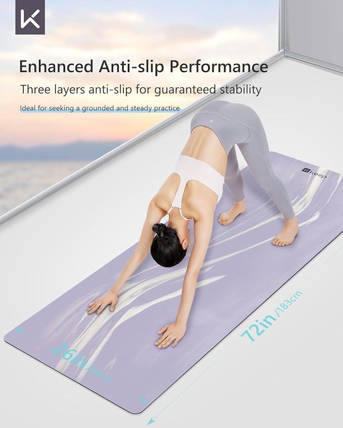 KEEP Professional Yoga Mat with Strap for Men and Women, 5mm Heavy High-Density Natural Rubber Mat for Premium Material Superior Grip, Non-Slip, Eco-Friendly 72"x26" Exercise Mat