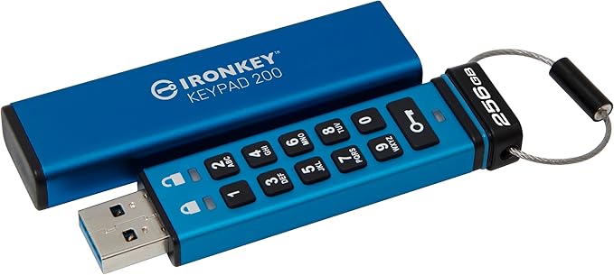 Kingston Ironkey Keypad 200 USB-A 256GB Encrypted Flash Drive | OS Independent | FIPS 140-3 Level 3 | XTS-AES 256-bit | BadUSB and Brute Force Protection | Multi-Pin Option | IKKP200/256GB