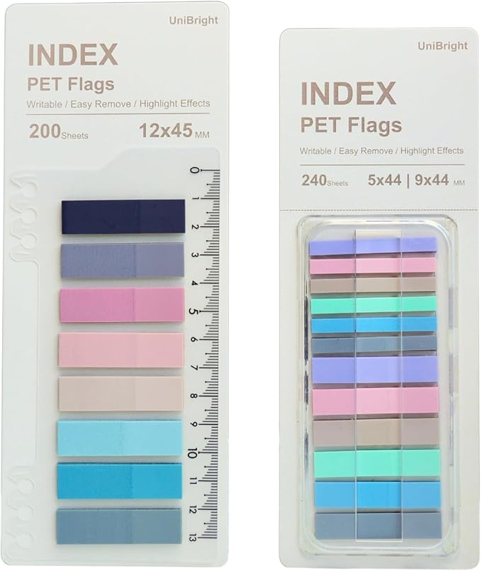 UniBright Sticky Index Tabs Combo Pack 440 Pcs Tabs for Notebooks Page Markers Page Tabs Book Tabs and Annotation Tabs with Bookmark Ruler and Dispenser Assorted Morandi Colors