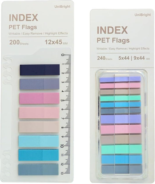 UniBright Sticky Index Tabs Combo Pack 440 Pcs Tabs for Notebooks Page Markers Page Tabs Book Tabs and Annotation Tabs with Bookmark Ruler and Dispenser Assorted Morandi Colors