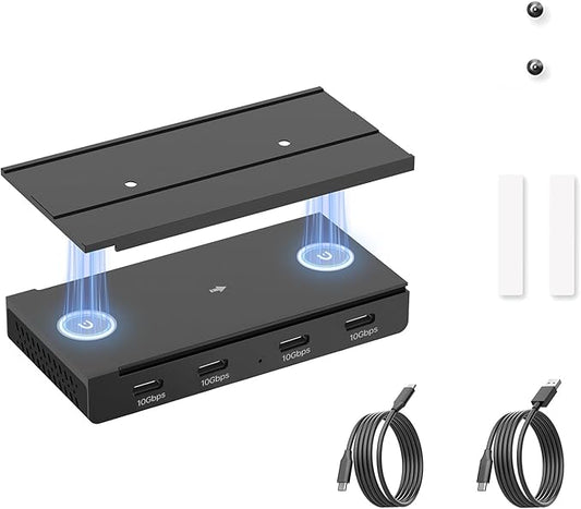 EJAY 10Gbps Magnetic USB-C Hub, 4-Port USB 3.2 Gen2 Data Transfer, Includes Sliding Rail, Screws and Sticky Pads for MacBook Laptop PC, Black