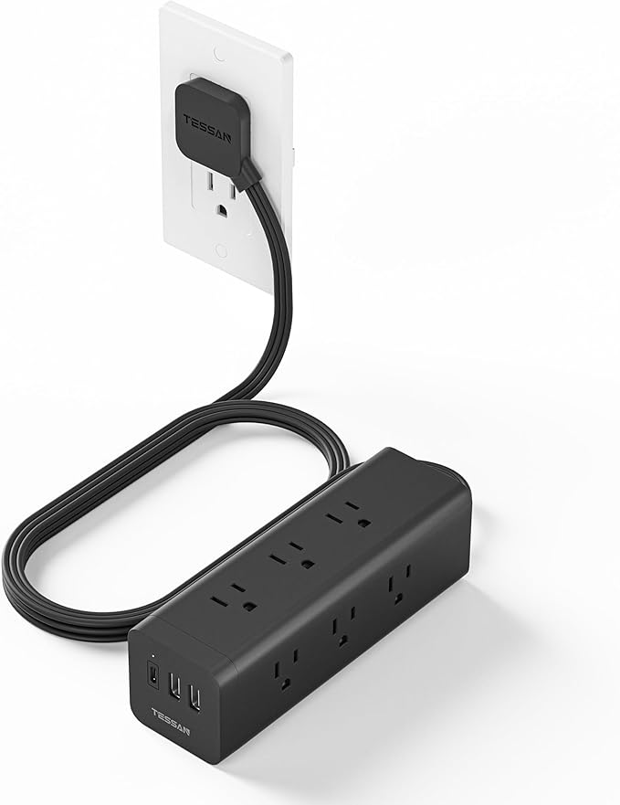 Surge Protector Power Strip, TESSAN 5 FT Extension Cord with Multiple Outlets Flat Plug, 9 Outlet Extender with 3 USB(1 USB C), 4-Sided Charging Station for Home Office Supplies Dorm Room Essentials