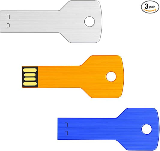 KOOTION 64GB USB Key Flash Drive 3 Pack Metal Shaped Memory Stick (3 Colors: Blue Silver Gold)