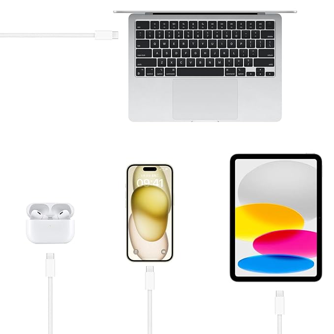 Short iPhone 17/16/16e/15 USB C to USB C Woven Cable for iPhone 17Air, 17 16 15 Pro Max, Plus, 60W Charging Cord for AirPods 4/Pro (2nd/3rd Gen), iPad 10th Gen/iPad Pro/Air 5 4th Charger Cable (1.5ft)