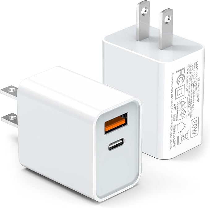 LCGENS USB C Wall Charger Block 20W, 2-Pack Dual Port PD Power Delivery Fast Type C Charging Block Plug Compatible with iPhone 11/12/13/14/15/16/17 Pro Max, XS/XR/X, Ipad Pro, Samsung Galaxy