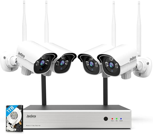 1080P Security Camera System Wireless with 1TB Hard Drive, Plug and Play Upgrade 8CH Video Surveillance NVR Kit with 4pcs HD Bullet IP Camera for Home/Store/Office, Night Vision Waterproof