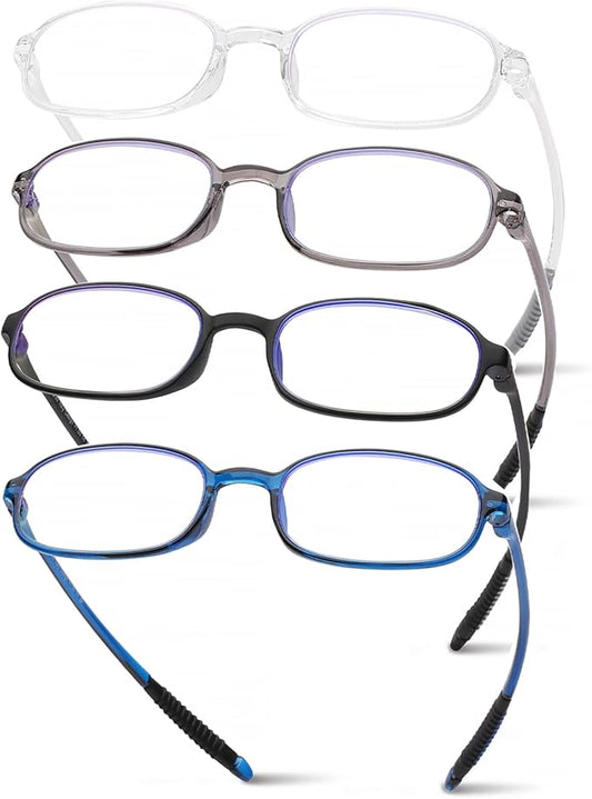 AQWANO 4 Pack Blue Light Blocking Reading Glasses for Men Women, Half Lens Computer Readers, Durable Lightweight TR90 Flexible Frame Eyeglasses Anti Eyestrain (2.75)
