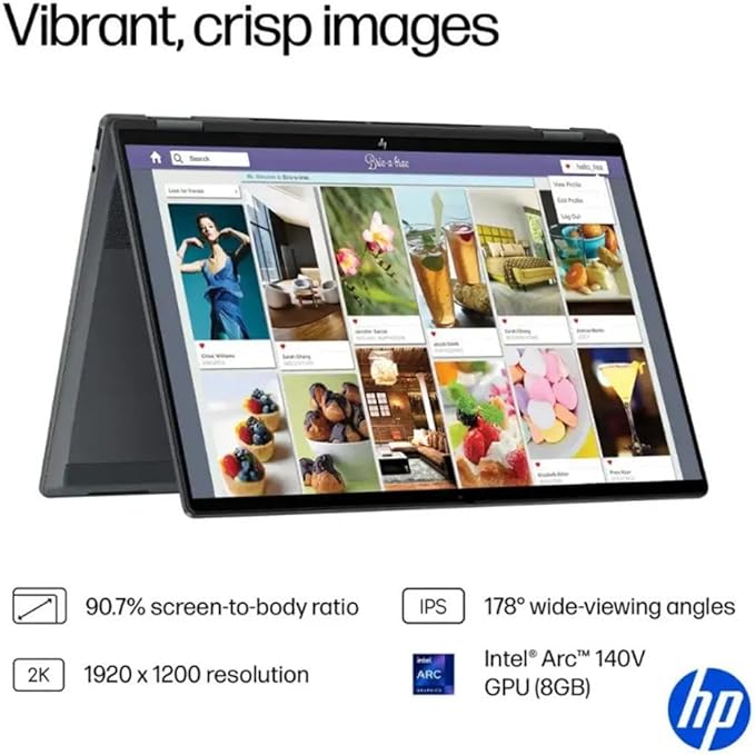 HP OmniBook X Flip 2-in-1 Laptop,16" 2K Touchscreen Laptop Computer,Intel Core Ultra 7, Arc 140V GPU Copilot+ PC,16GB RAM 512GB SSD,Thunderbolt 4,W/3-in-1 Accessories, with Lifetime Office,Win 11 Home