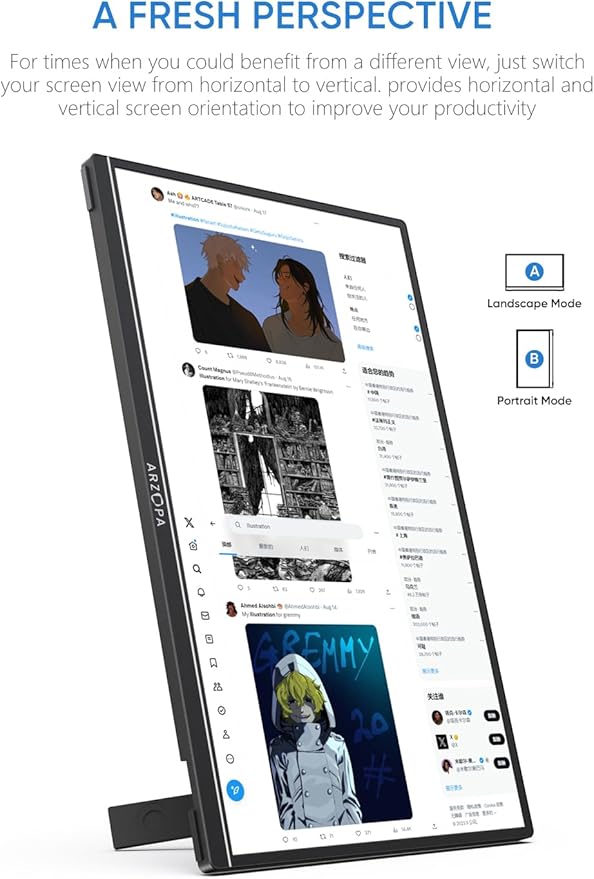 ARZOPA Portable Monitor Kickstand, 14.0" Ultra Slim Portable Laptop Monitor FHD 1080P External Display with Dual Speakers Second Screen for Laptop PC Phone Xbox PS4/5 Switch-A1S