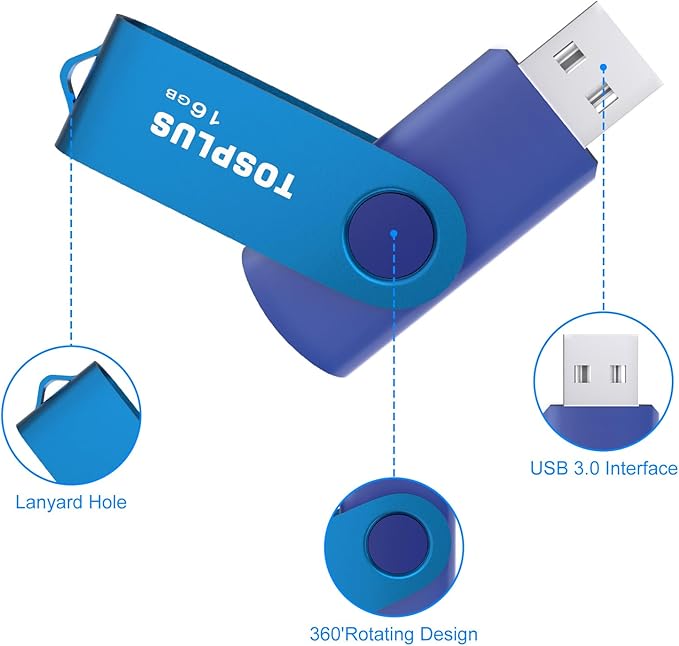 5 Pack 16GB USB Flash Drives USB 2.0 Thumb Drives Memory Stick Data Storage Jump Drive Swivel Design (Black/Green/Blue/Red/Gold)