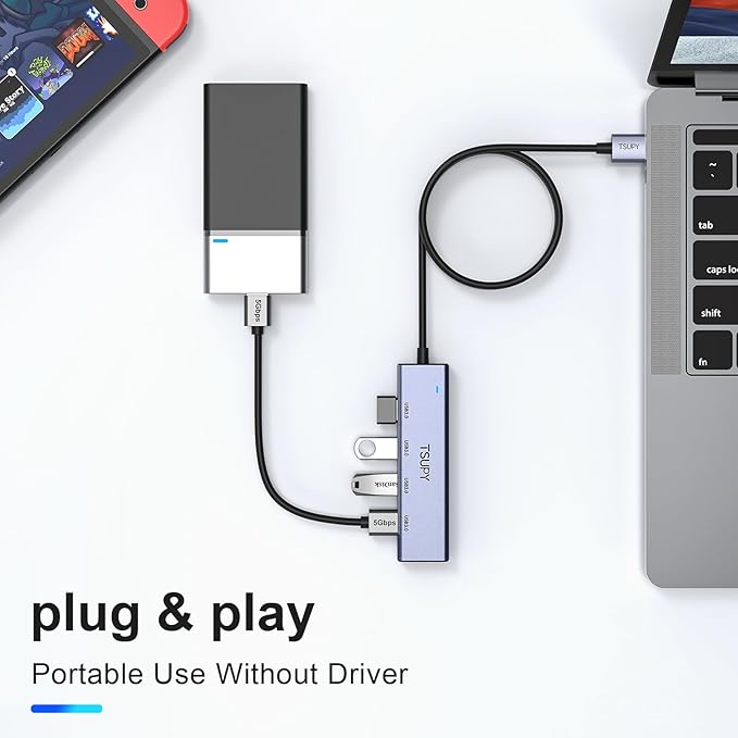 USB 3.0 HUB, TSUPY USB Splitter with 5 USB Ports and 4ft Extended Cable,Ultra-Slim Aluminium Data Hub Multi USB 3.0 Adapter HUB Compatible for Laptop,MacBook,PC, Printer, Mobile HDD and More