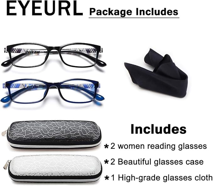 EYEURL Lightweight Reading Glasses Blue Light Blocking - 2 Pairs Computer Readers UV Protection Anti Eyestrain Comfortable TR90 Frame Lightweight Readers Glasses for Men Women +1.5