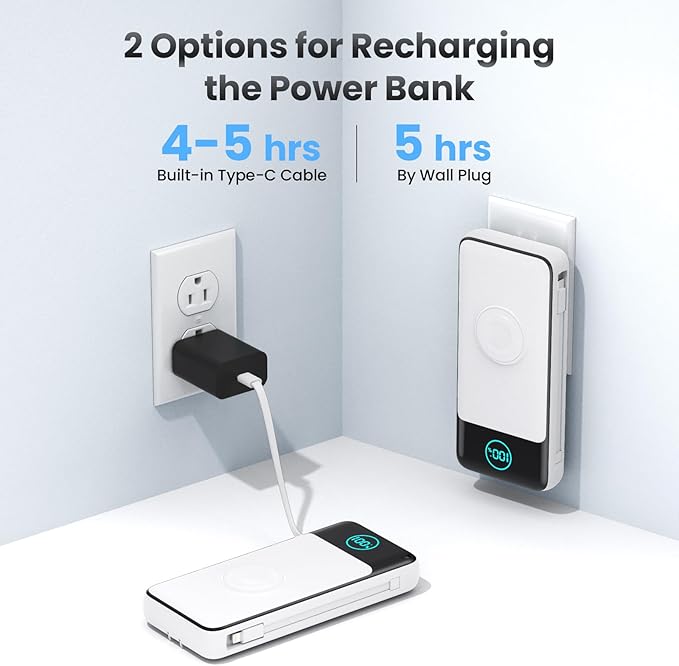 Portable Charger 26800mah for iPhone with Built-in Cables & AC Wall Plug,6-in-1 USB C Power Bank with iWatch Charger,25W PD Fast Charging Battery Pack for iPhone 16/15/14/13/12,Android,Apple Watch etc