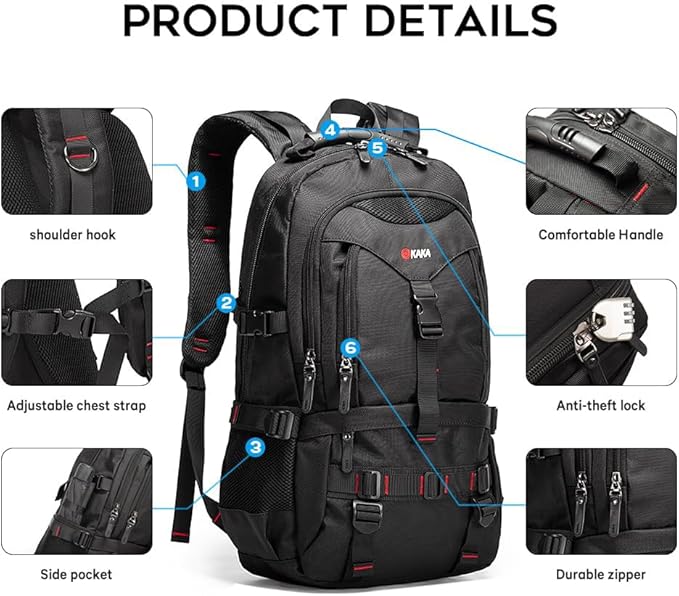 KAKA Travel Backpack Fight Approved with 17.3 inch Laptop Lackpack Compartment Outdoor Duffle Bag for men and women