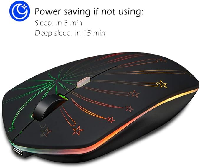 Rechargeable Wireless Mouse, Backlit Powered by Li-Polymer Battery, Optical Sensor, Nano USB Receiver,3 Stages DPI Speed, 4 Buttons for PC, Laptop, Tablet, MacBook etc. (Solo Firework)
