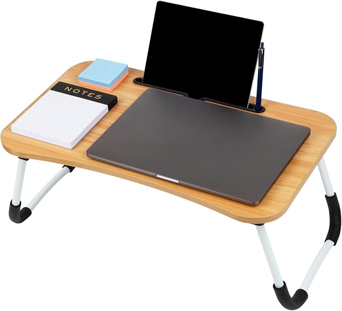 Mind Reader Lap Desk Laptop Stand, Bed Tray, Folding Legs, Couch Table, Portable, MDF, 23.25" L x 13.75" W x 10.5" H, Beige