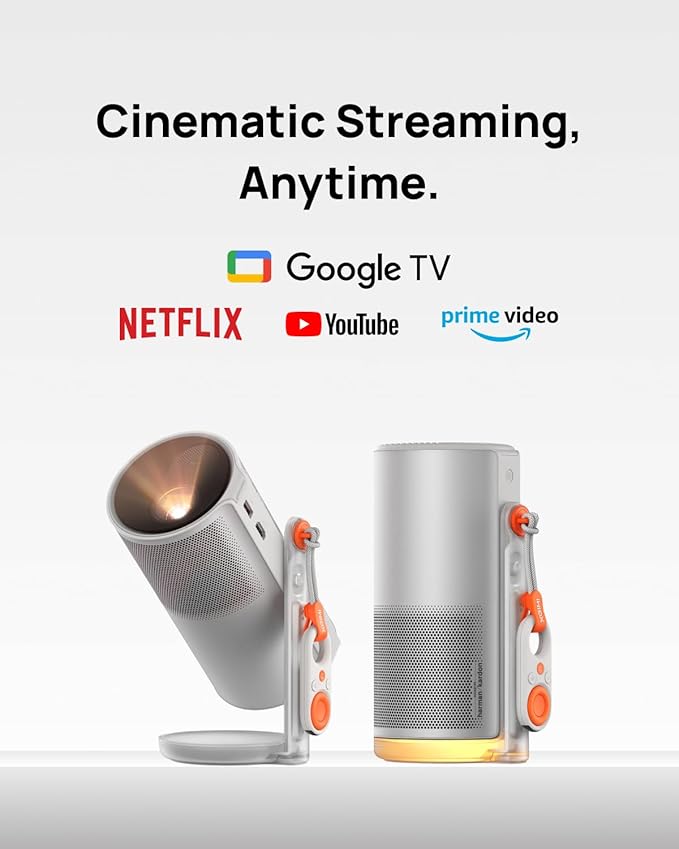 XGIMI MoGo 4 2025 NEW Portable Projector, Google TV with Licensed Netflix, 360° Adjustable Stand, 2.5 Hours of Playtime, 2 x 6W Harman Kardon, Outdoor Projector, Wifi, Bluetooth, Include Sunset Filter