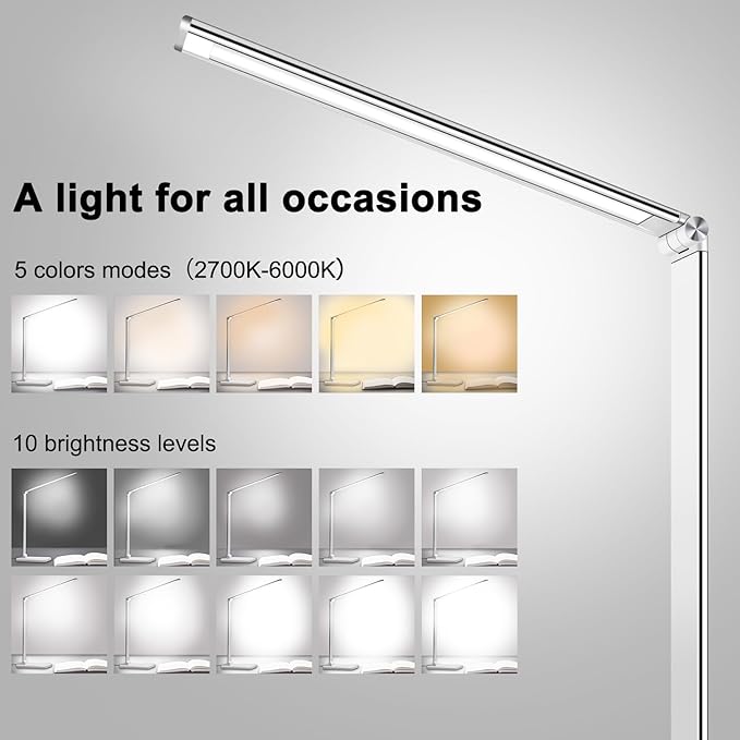 AFROG Multifunctional LED Desk Lamp with Wireless Charger, USB Charging Port, 5 Lighting Modes,5 Brightness Levels, Sensitive Control, 30/62 min Auto Timer, Eye-Caring Office Lamp with Adapter