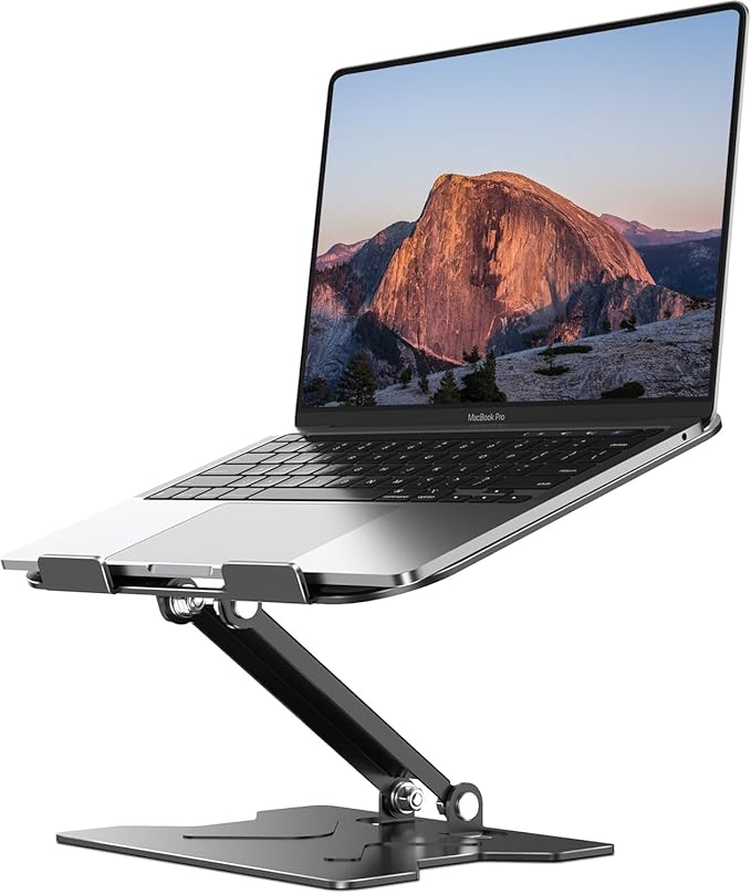 Adjustable Laptop Stand for Desk, Metal Foldable Laptop Riser, Portable Laptop Holder Mount, Ventilated Cooling Computer Notebook Stand for MacBook Air Pro, All 10-16'' Notebooks Laptops, Black