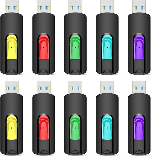 Aiibe 32GB USB 3.0 Flash Drive 10 Pack, 32GB USB Storage, Multicolor (Red, Green, Cyan, Yellow, Purple)