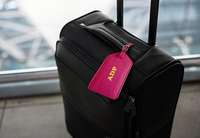 Personalized Monogrammed Bright Pink Leather RFID Passport Wallet and 2 Luggage Tags