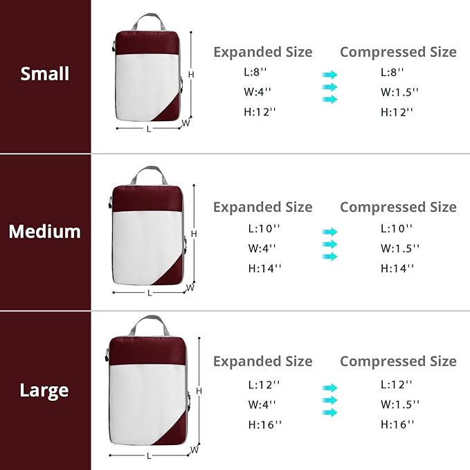 9 Set Compression Packing Cubes for Travel - Compressible, Lightweight, and Space-Saving Packing Cubes, Travel Essentials for Women, Wine