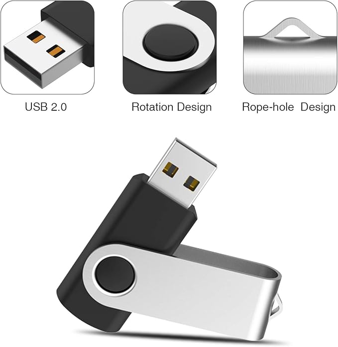 32GB USB 2.0 Thumb Drives 10 Pack, Swivel Memory Stick, Black