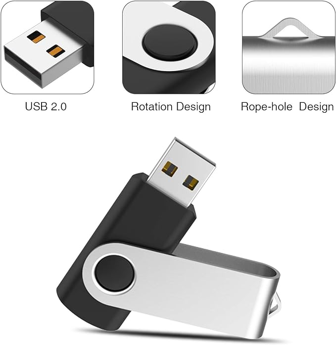 4GB Flash Drive 10 Pack, USB 2.0 Thumb Drives Bulk Swivel Memory Stick for Data Storage, Black