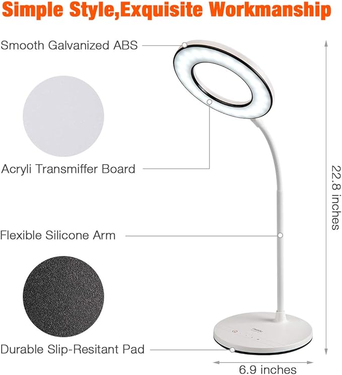 Miady Product Image LED Desk Lamp Eye-Caring Table Light, 3 Color Modes with 4 Levels of Brightness, Dimmable with Adapter, Touch Control Sensitive, 360° Flexible