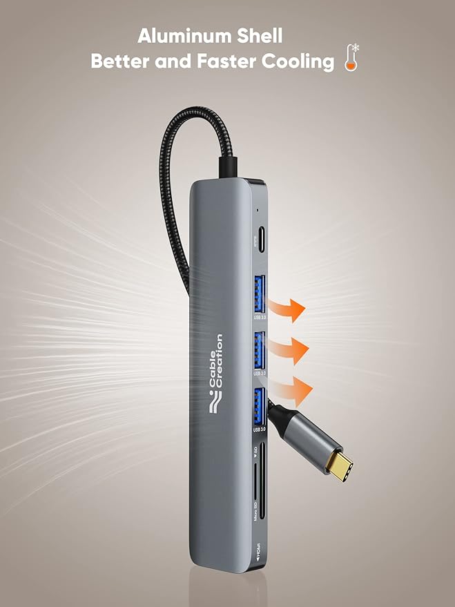 USB C Hub Multiport Adapter, CableCreation 7-in-1 USB C HDMI Hub with 4K 30Hz HDMI, 100W PD, 3 USB 3.0 5Gbps Data Ports, SD/TF Cards Reader for MacBook Pro/Air, iPad Pro, Pixelbook, XPS