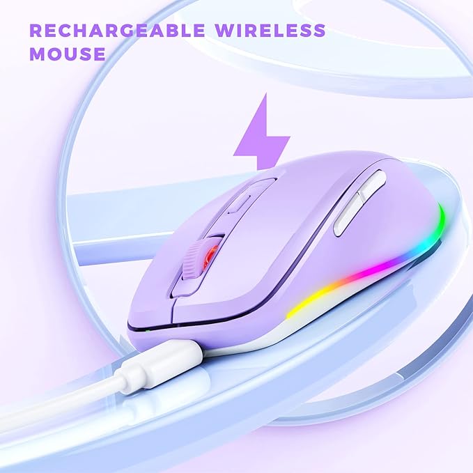 PEIOUS Wireless Mouse Jiggler - LED Wireless Mice with Build-in Mouse Mover, Rechargeable Moving Mouse for Laptop with Undetectable Random Movement Keeps Computers Awake - Purple